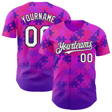 Charger l'image dans la galerie, Custom Purple White-Black Puzzle 3D Pattern Design Authentic Baseball Jersey