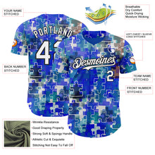 Laden Sie das Bild in den Galerie-Viewer, Custom Electric Blue White-Black Puzzle 3D Pattern Design Authentic Baseball Jersey