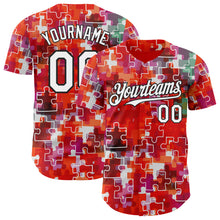 Load image into Gallery viewer, Custom Red White-Black Puzzle 3D Pattern Design Authentic Baseball Jersey