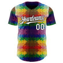 Load image into Gallery viewer, Custom Black-White Puzzle 3D Pattern Design Authentic Baseball Jersey