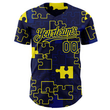 Load image into Gallery viewer, Custom Navy-Light Yellow Puzzle 3D Pattern Design Authentic Baseball Jersey