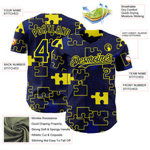Load image into Gallery viewer, Custom Navy-Light Yellow Puzzle 3D Pattern Design Authentic Baseball Jersey