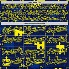 Load image into Gallery viewer, Custom Navy-Light Yellow Puzzle 3D Pattern Design Authentic Baseball Jersey