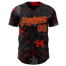 Laden Sie das Bild in den Galerie-Viewer, Custom Black Red-Old Gold Puzzle 3D Pattern Design Authentic Baseball Jersey