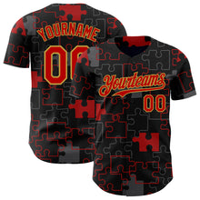 Laden Sie das Bild in den Galerie-Viewer, Custom Black Red-Old Gold Puzzle 3D Pattern Design Authentic Baseball Jersey