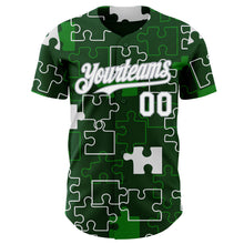 Charger l'image dans la galerie, Custom Green White-Gray Puzzle 3D Pattern Design Authentic Baseball Jersey