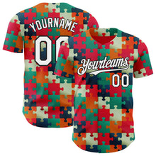 Load image into Gallery viewer, Custom Red White-Black Puzzle 3D Pattern Design Authentic Baseball Jersey
