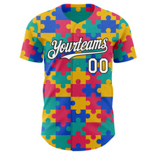 Charger l'image dans la galerie, Custom Teal White-Black Puzzle 3D Pattern Design Authentic Baseball Jersey