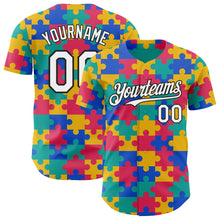 Charger l'image dans la galerie, Custom Teal White-Black Puzzle 3D Pattern Design Authentic Baseball Jersey