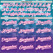 Load image into Gallery viewer, Custom Teal Pink Purple-White Gradient Puzzle 3D Pattern Design Authentic Baseball Jersey