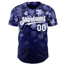 Charger l'image dans la galerie, Custom Blue White Navy-Gray Gradient Puzzle 3D Pattern Design Authentic Baseball Jersey
