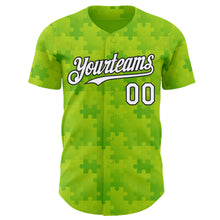 Charger l'image dans la galerie, Custom Neon Green White-Black Puzzle 3D Pattern Design Authentic Baseball Jersey