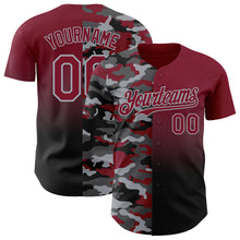 Laden Sie das Bild in den Galerie-Viewer, Custom Crimson Black-Gray Half Camo Ombre Authentic Baseball Jersey