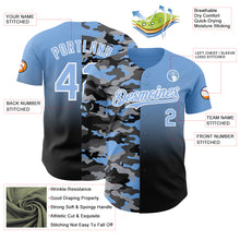 Load image into Gallery viewer, Custom Light Blue Black-White Half Camo Ombre Authentic Baseball Jersey