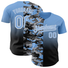 Load image into Gallery viewer, Custom Light Blue Black-White Half Camo Ombre Authentic Baseball Jersey
