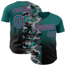 Charger l'image dans la galerie, Custom Teal Black-Pink Half Camo Ombre Authentic Baseball Jersey