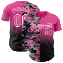 Laden Sie das Bild in den Galerie-Viewer, Custom Pink Black-White Half Camo Ombre Authentic Baseball Jersey