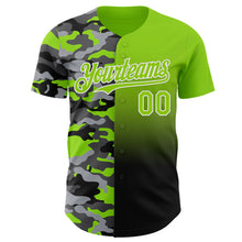 Загрузить изображение в средство просмотра галереи, Custom Neon Green Black-White Half Camo Ombre Authentic Baseball Jersey