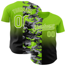 Загрузить изображение в средство просмотра галереи, Custom Neon Green Black-White Half Camo Ombre Authentic Baseball Jersey