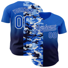 Загрузить изображение в средство просмотра галереи, Custom Thunder Blue Navy-White Half Camo Ombre Authentic Baseball Jersey