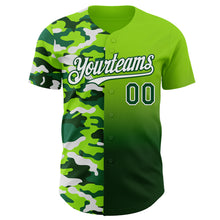 Charger l'image dans la galerie, Custom Neon Green Green-White Half Camo Ombre Authentic Baseball Jersey