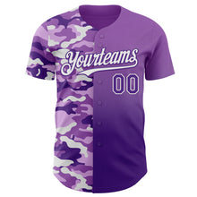 Laden Sie das Bild in den Galerie-Viewer, Custom Medium Purple Purple-White Half Camo Ombre Authentic Baseball Jersey