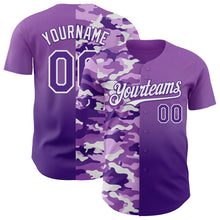 Laden Sie das Bild in den Galerie-Viewer, Custom Medium Purple Purple-White Half Camo Ombre Authentic Baseball Jersey
