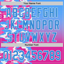 Load image into Gallery viewer, Custom Electric Blue Deep Pink-White Half Camo Ombre Authentic Baseball Jersey