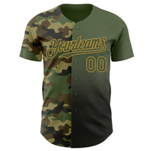 Charger l'image dans la galerie, Custom Olive Black-Old Gold Half Camo Ombre Authentic Baseball Jersey