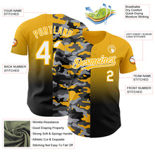 Laden Sie das Bild in den Galerie-Viewer, Custom Gold White-Black Half Camo Ombre Authentic Baseball Jersey