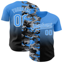 Charger l'image dans la galerie, Custom Electric Blue Black-White Half Camo Ombre Authentic Baseball Jersey