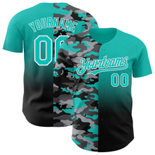 Charger l'image dans la galerie, Custom Aqua Black-White Half Camo Ombre Authentic Baseball Jersey