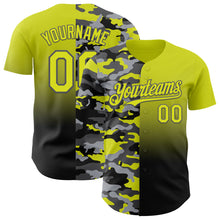 Load image into Gallery viewer, Custom Neon Yellow Black-Steel Gray Half Camo Ombre Authentic Baseball Jersey