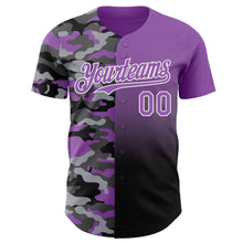 Laden Sie das Bild in den Galerie-Viewer, Custom Medium Purple Black-White Half Camo Ombre Authentic Baseball Jersey