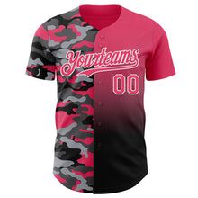 Charger l'image dans la galerie, Custom Neon Pink Black-White Half Camo Ombre Authentic Baseball Jersey
