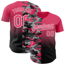 Charger l'image dans la galerie, Custom Neon Pink Black-White Half Camo Ombre Authentic Baseball Jersey