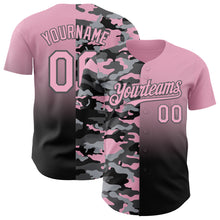 Load image into Gallery viewer, Custom Light Pink Black-Steel Gray Half Camo Ombre Authentic Baseball Jersey
