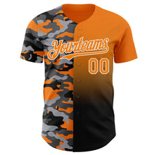Laden Sie das Bild in den Galerie-Viewer, Custom Bay Orange Black-White Half Camo Ombre Authentic Baseball Jersey