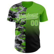 Laden Sie das Bild in den Galerie-Viewer, Custom Aurora Green Black-White Half Camo Ombre Authentic Baseball Jersey