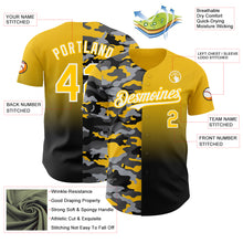 Laden Sie das Bild in den Galerie-Viewer, Custom Yellow Black-White Half Camo Ombre Authentic Baseball Jersey