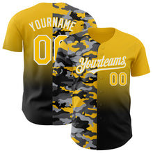 Laden Sie das Bild in den Galerie-Viewer, Custom Yellow Black-White Half Camo Ombre Authentic Baseball Jersey