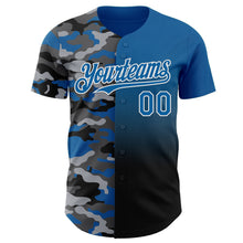 Charger l'image dans la galerie, Custom Blue Black-White Half Camo Ombre Authentic Baseball Jersey