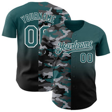 Load image into Gallery viewer, Custom Midnight Green Black-White Half Camo Ombre Authentic Baseball Jersey