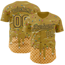 Load image into Gallery viewer, Custom Old Gold-Black Ice Cream Waffle Foodie Dessert Authentic Baseball Jersey