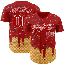 Laden Sie das Bild in den Galerie-Viewer, Custom Red-White Ice Cream Waffle Foodie Dessert Authentic Baseball Jersey
