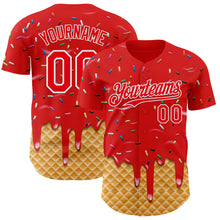 Load image into Gallery viewer, Custom Fire Red-White Ice Cream Waffle Foodie Dessert Authentic Baseball Jersey