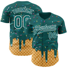 Load image into Gallery viewer, Custom Teal-White Ice Cream Waffle Foodie Dessert Authentic Baseball Jersey