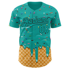 Load image into Gallery viewer, Custom Aqua-Black Ice Cream Waffle Foodie Dessert Authentic Baseball Jersey