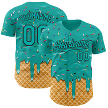 Load image into Gallery viewer, Custom Aqua-Black Ice Cream Waffle Foodie Dessert Authentic Baseball Jersey