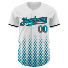 Charger l'image dans la galerie, Custom White Teal-Black Geometric Hexagonal Dot Gradient Authentic Baseball Jersey